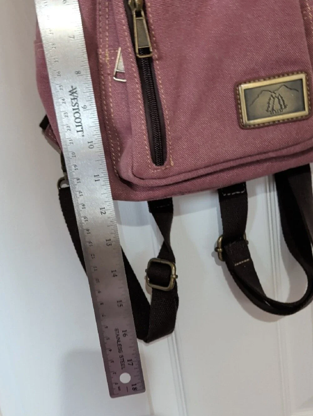 Dusty Rose Canvas Mini Backpack with Brown Trim - Unbranded